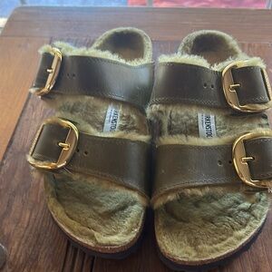 Wore one time army green fur lined Birkenstocks